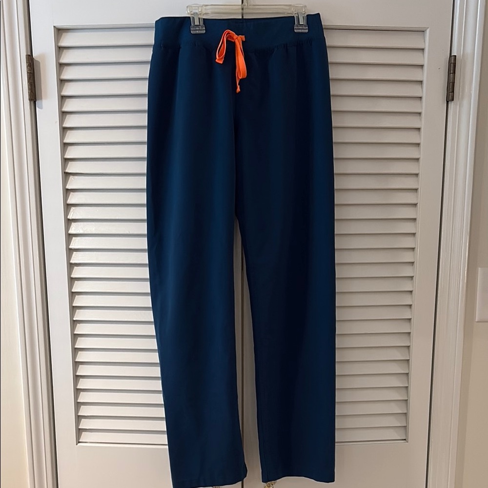Women's Figs Deep Reef  Blue Scrub Pants with Orange Drawstring